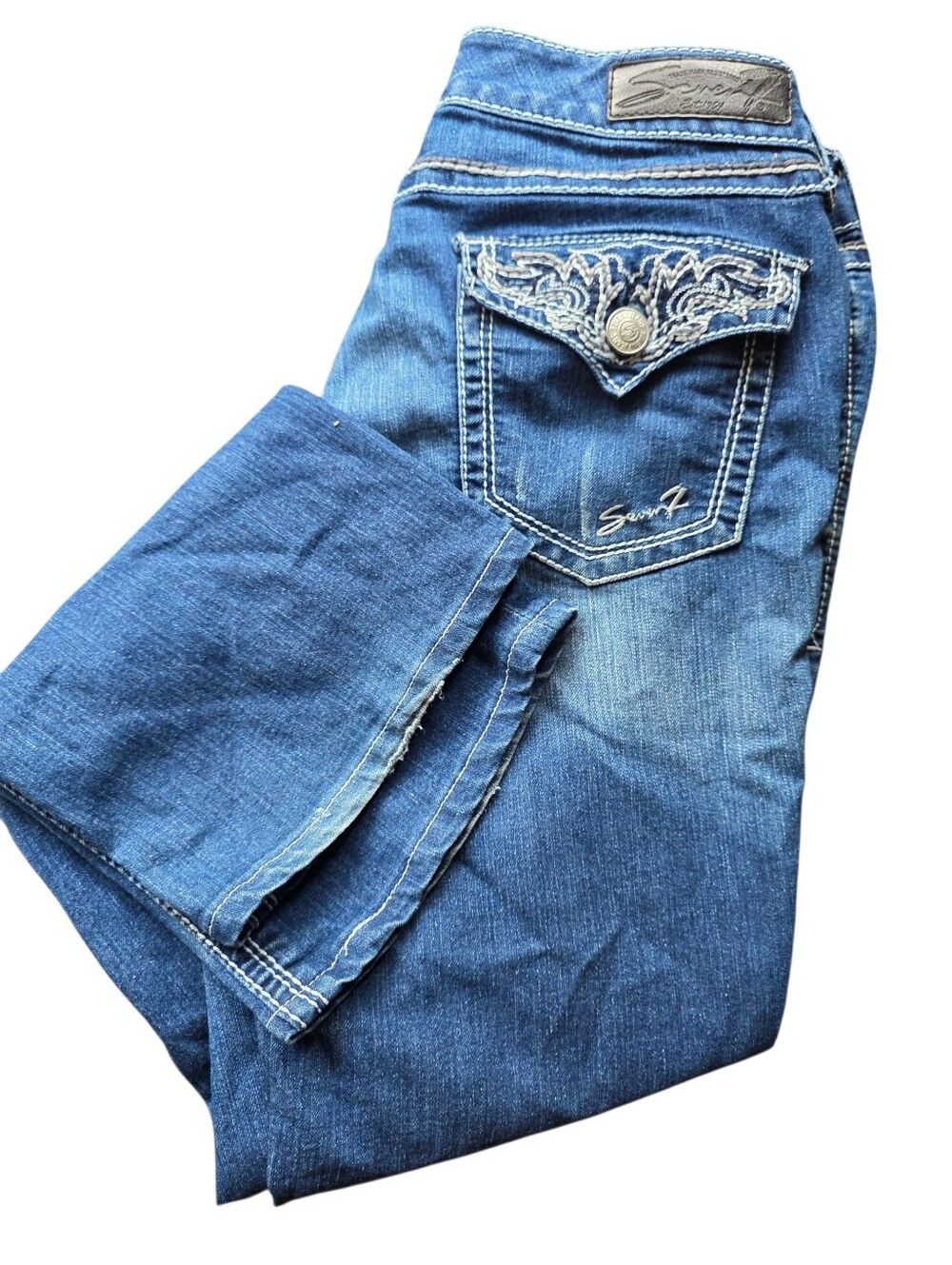 Seven 7 Women's Blue Embroidered Pocket Jeans Midrise Bootcut Size 10p